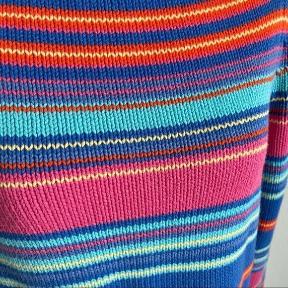 Lauren by Ralph Lauren Bright Colored Cotton Striped Sweater - Large - Picture 3 of 10
